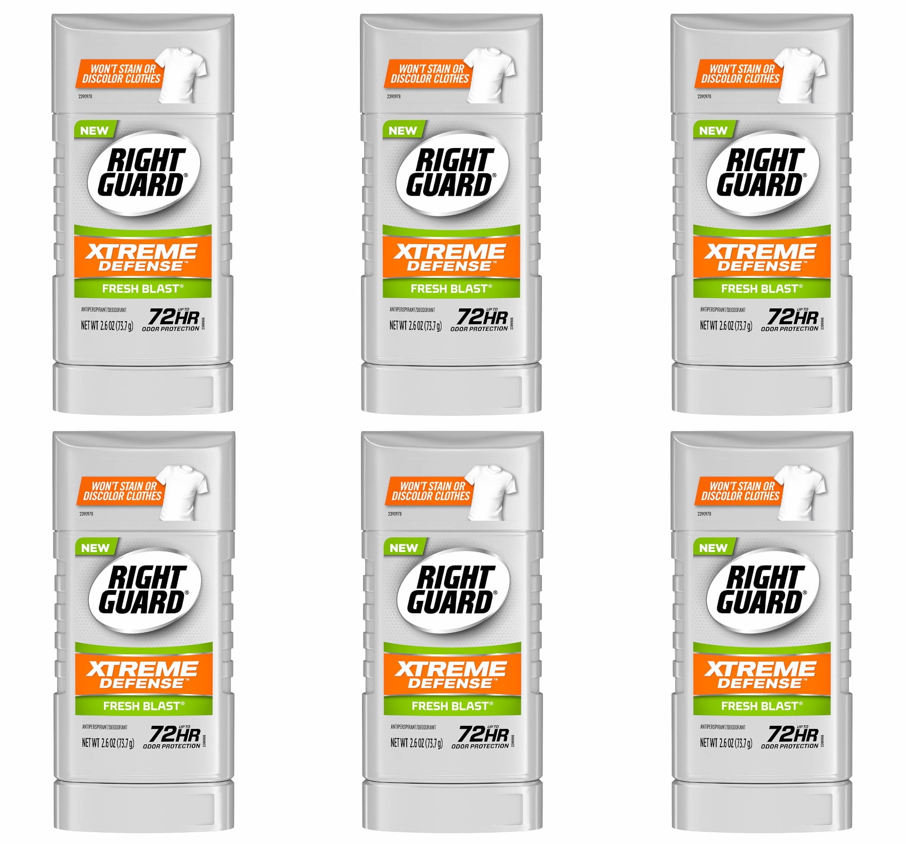 Right Guard Xtreme Defense 5 Anti-Perspirant & Deodorant, Fresh Blast 2.60 oz (Pack of 6)