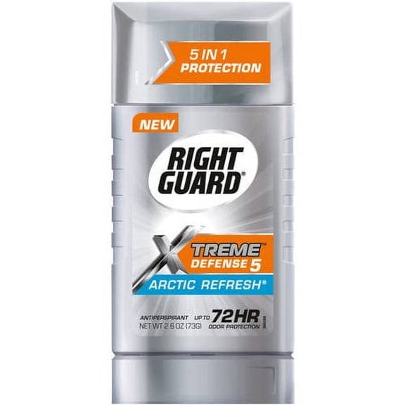 Right Guard Xtreme Defense 5, Antiperspirant and Deodorant Invisible Solid Arctic Refresh, 2.6 Oz, 2 Pack