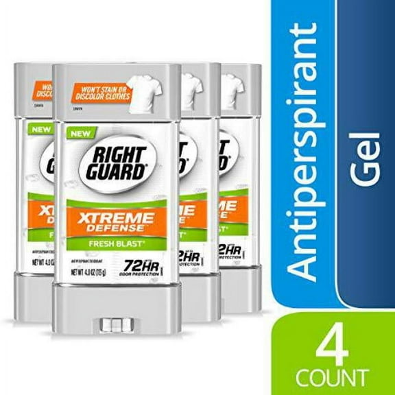 Right Guard Xtreme Defense Antiperspirant Deodorant Gel, Fresh Blast, 4 Ounce, 4 count
