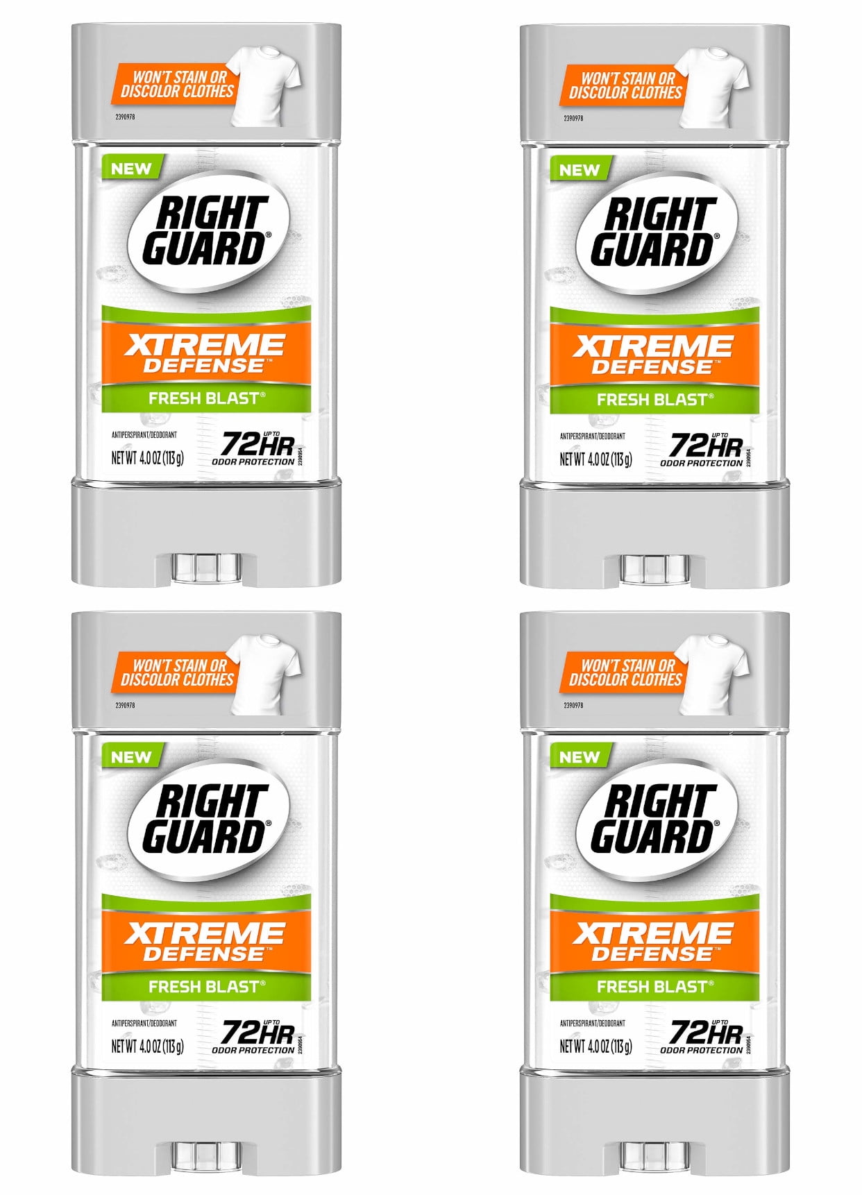 Right Guard Xtreme Defense Antiperspirant Deodorant Gel, Fresh Blast, 4 Ounce, 4 count
