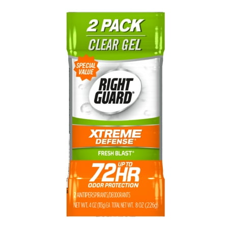 Right Guard Xtreme Defense Antiperspirant Deodorant Gel, Fresh Blast, 4 oz (Pack of 2)
