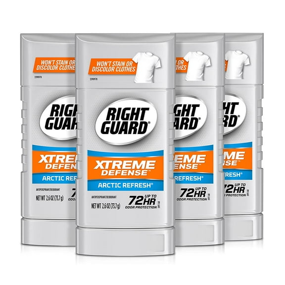 Right Guard Xtreme Defense Antiperspirant Deodorant Invisible Solid Stick, Arctic Refresh, 2.6 Ounce (Count of 4)