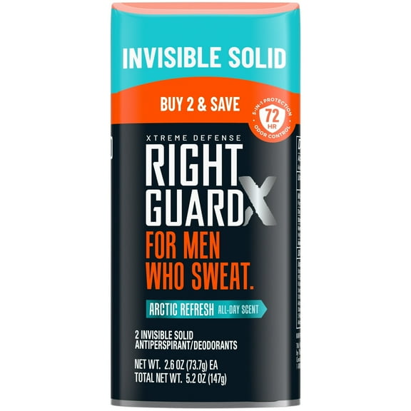 Right Guard Xtreme Defense Antiperspirant & Solid Deodorant for Men, Arctic Refresh, 2.6 oz. (2 Ct.) Pack of 2
