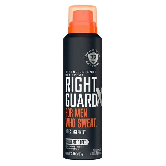 Right Guard Xtreme Defense Dry Spray Fragrance-Free 3.8oz Men (Pack of 8)