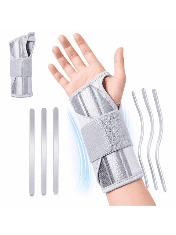 Wrist Brace for Men and Women, 6 Aluminum Stay Wrist Splint, Adjustable Breathable Wrist Support for Day and Night, Right