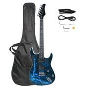 Right Handed 6 String Electric Guitar with Maple Fingerboard, Including Gig Bag, Shoulder Strap and Plectrum, Lightning-Print Style Black & White
