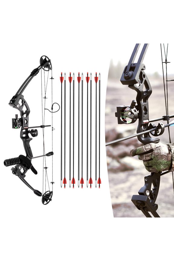 Right-Handed Aluminum Alloy Compound Bow,30-55lbs Draw Weight,3-Pin Sight with Light,12 Arrows,for Hunting/Training,34in Axle to Axle
