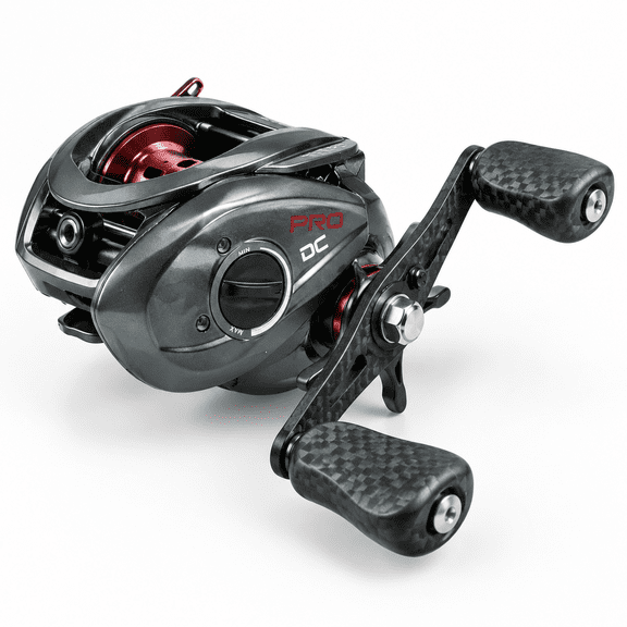 Right Handed DC Baitcasting Fishing Reel with Carbon Fiber Handle and 7+1 Bearings