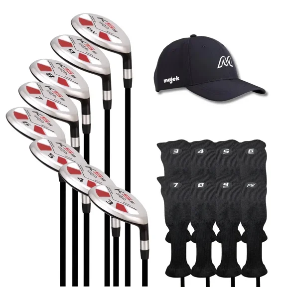 Right Handed Majek K5s Hybrid Set Senior Men's Standard with Jumbo Grips Includes 3-PW Clubs with Black Hybrid Headcovers and Black Majek Golf Hat