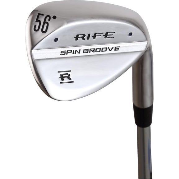 Right Handed Rife Spin Groove Plus 1 Inch Over Men's Standard Length Steel Shaft Regular Flex Tall Golf Wedge with Midsize Grips 56 Degree Sand Wedge SW Golf Club