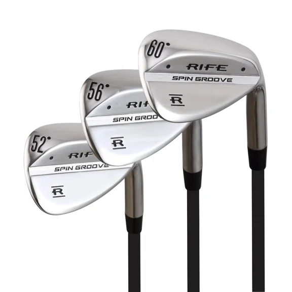 Right Handed Rife Spin Groove Wedge Set (52/56/60) Men's +4" Over Standard Length Graphite Shaft Stiff Flex Golf Wedges with Super Jumbo Grips-52 Degree Approach AW-56 Degree Sand SW-60 Degree Lob LW
