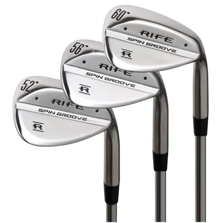 Right Handed Rife Spin Groove Wedge Set (52/56/60) Plus 3 Men's Standard Length Steel Shaft Stiff Flex Golf Wedges with Jumbo Grips-52 Degree Approach AW-56 Degree Sand SW-60 Degree Lob LW