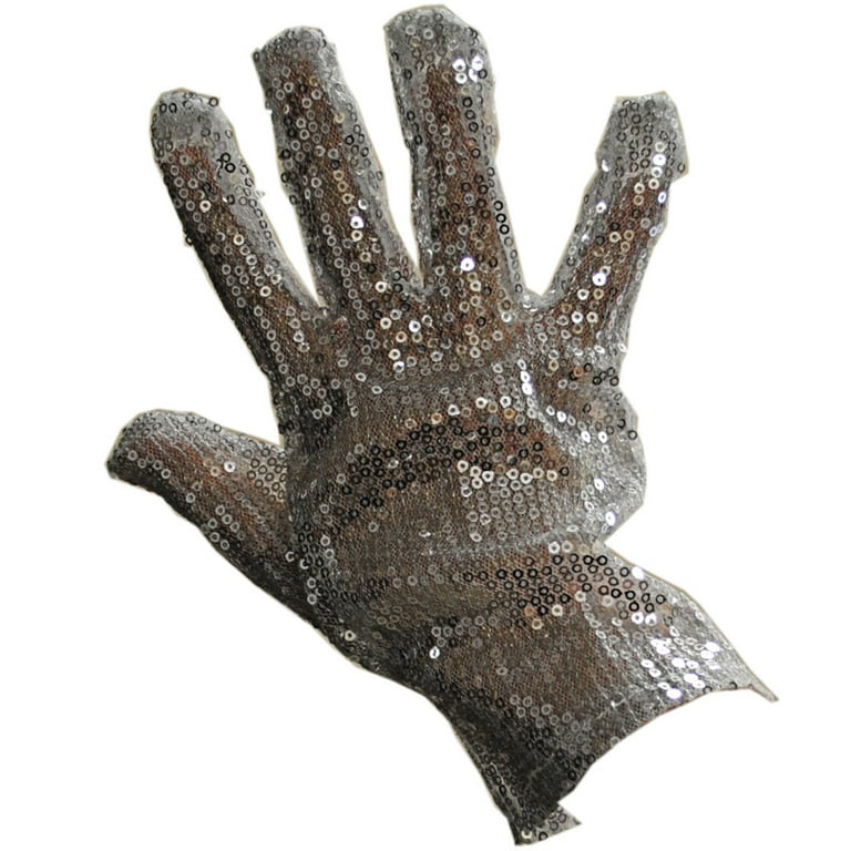 White Silver Sparkly Sequinned Fancy Dress Party Michael Jackson Glove :  : Toys & Games