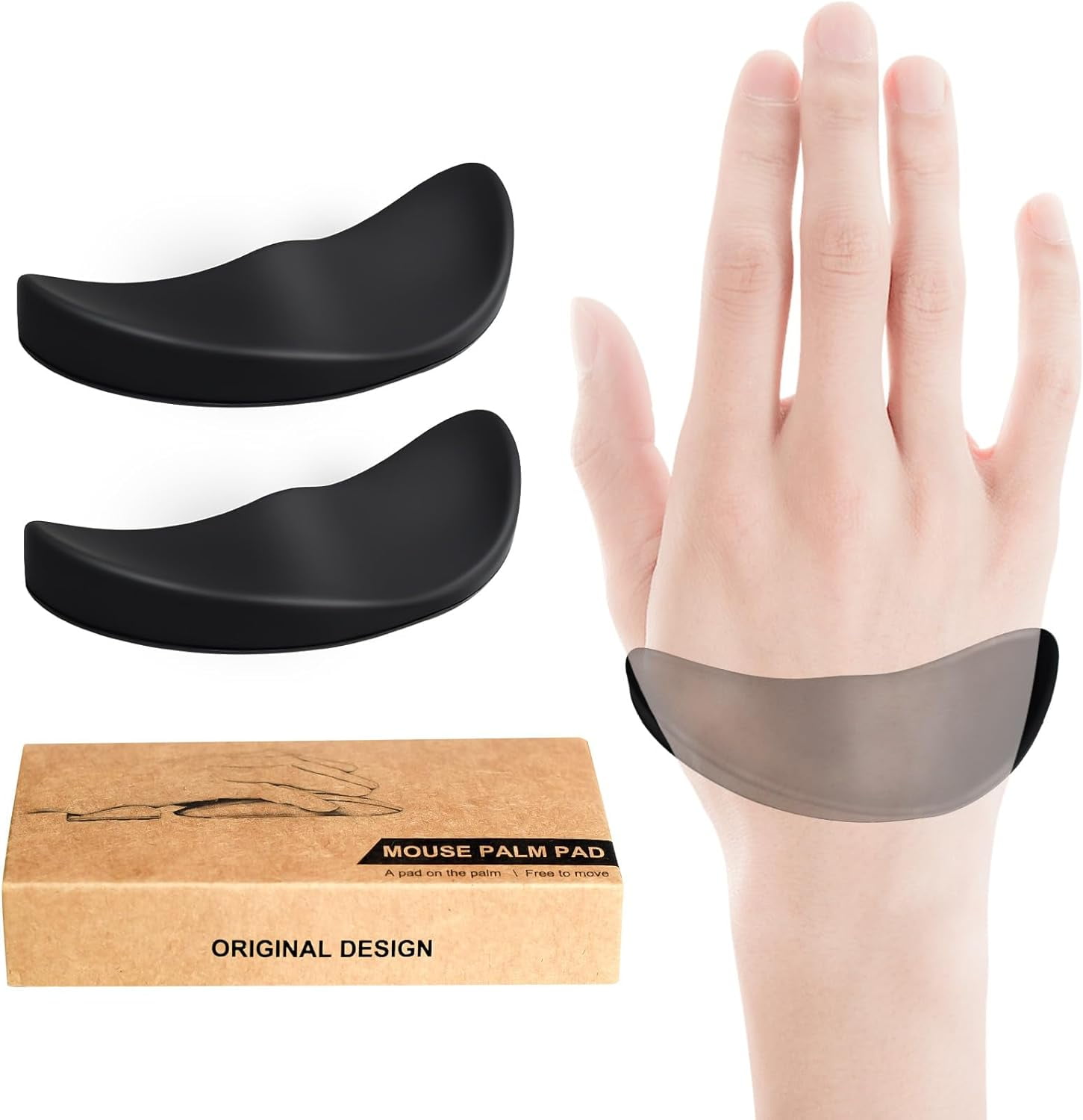 Right-Handed Truly Ergonomic Wrist Rest for Mouse 2 Pack, Carpal Tunnel Support, Pain Relief, Anti-Fatigue, Easy Glide, Office Computer Laptop Gaming Black