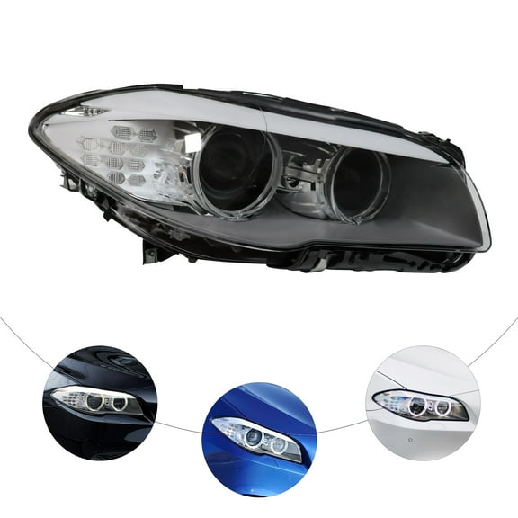 Right Headlight Assembly Fit for 2011-2013 BMW 5 Series F10, Clear Lens Black Housing, Xenon DRL, Direct Replacement