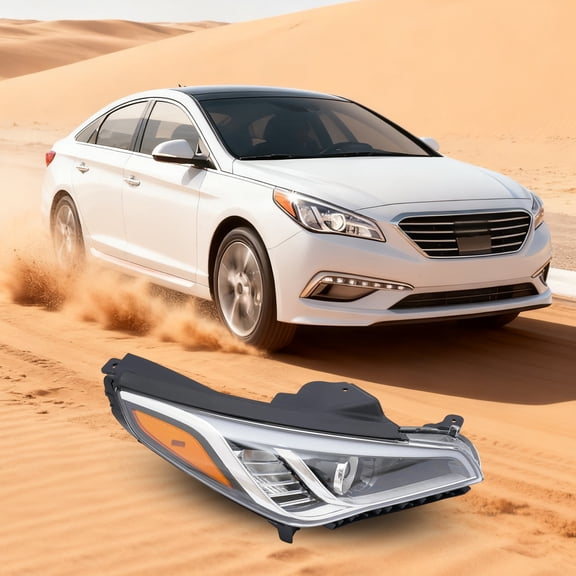 Right Headlight Assembly for 20152017 Hyundai Sonata, OEM Style Halogen Headlamp Replacement, Clear Lens Black Housing, Front Passenger Side