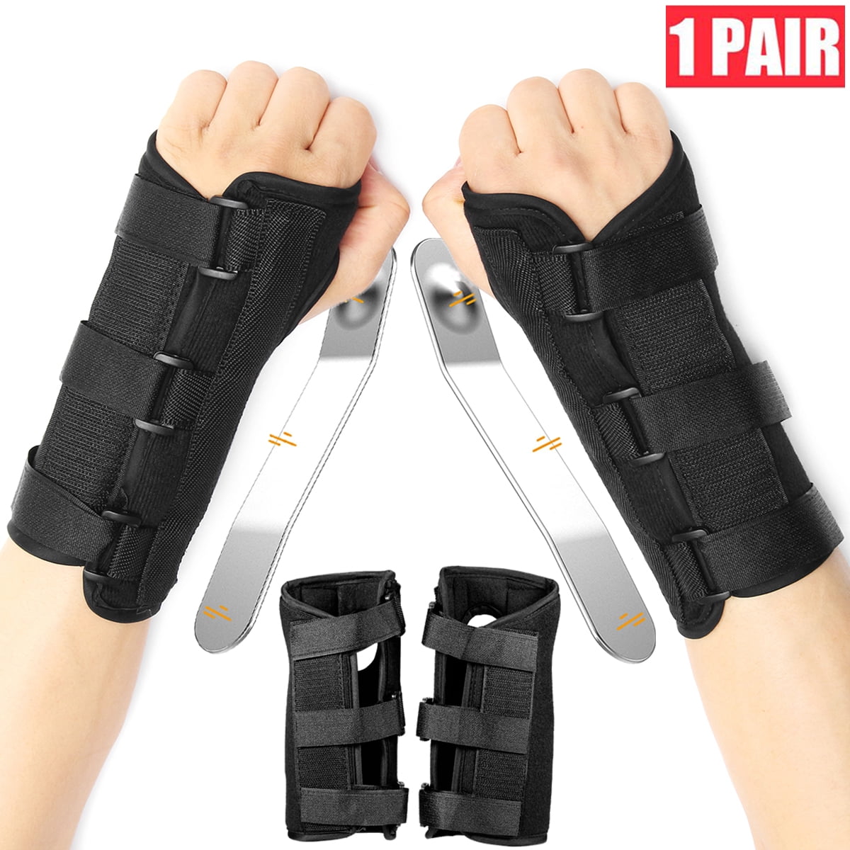 Right \u0026 Left Hands Breathable Night Wrist Brace Sleep Support Carpal Tunnel Comfort Composite Fabric Wrist Splint Arthritis Sprain Gym 3 Straps Adjustable Metal Strip