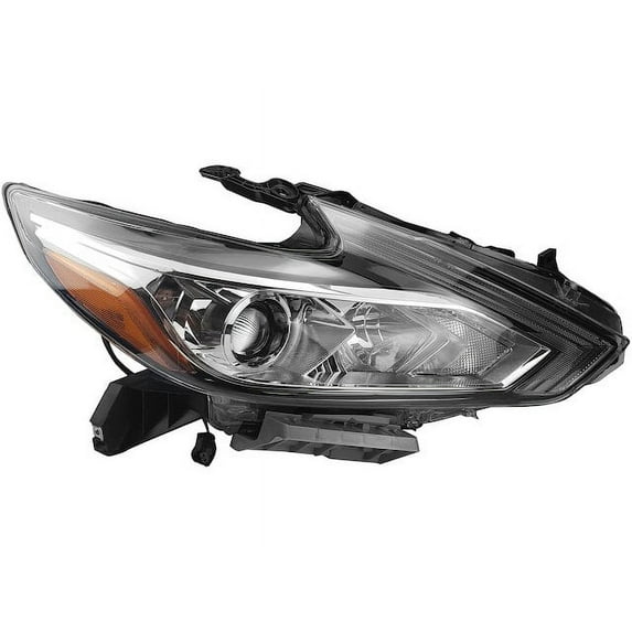 Right Passenger Side Halogen Headlight Assembly - with Chrome Bezel - Compatible with 2016 - 2018 Nissan Altima Sedan without LED Daytime Running Lights 2017