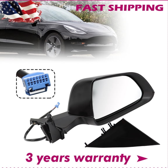Right Passenger Side Mirror Heated Power Fold Black For Tesla Model 3 2017-2023