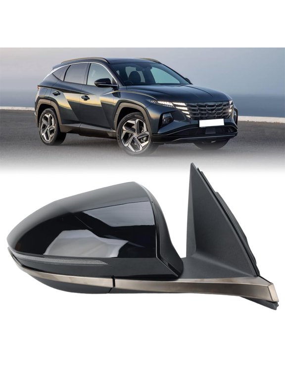Right Passenger Side Power Mirror Assembly For Hyundai Tucson Santa Cruz 2022-2025 8 Pins Glossy Black Heated Manual Fold W/Turn Signal Lamp Blind Spot