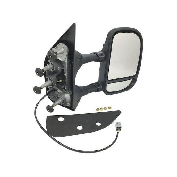 Right Passenger Side Power Mirror - Manual Telescopic Trailer Tow Mirror, Dual Swing, Black Textured - Compatible with 2009 - 2014 Ford E-250 2010 2011 2012 2013