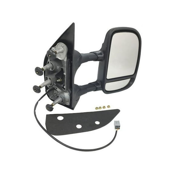 Right Passenger Side Power Mirror - Manual Telescopic Trailer Tow Mirror, Dual Swing, Black Textured - Compatible with 2009 - 2016 Ford E350 Super Duty 2010 2011 2012 2013 2014 2015
