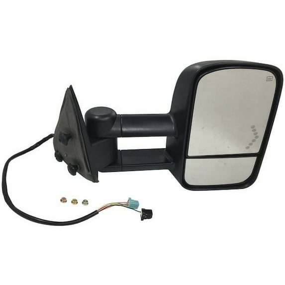 Right Passenger Side Power Tow Mirror - Textured Black - with Heated Glass, Manual Telescoping, and Turn Signal - Compatible with 2003 - 2007 Chevy Silverado 2500 HD 2004 2005 2006