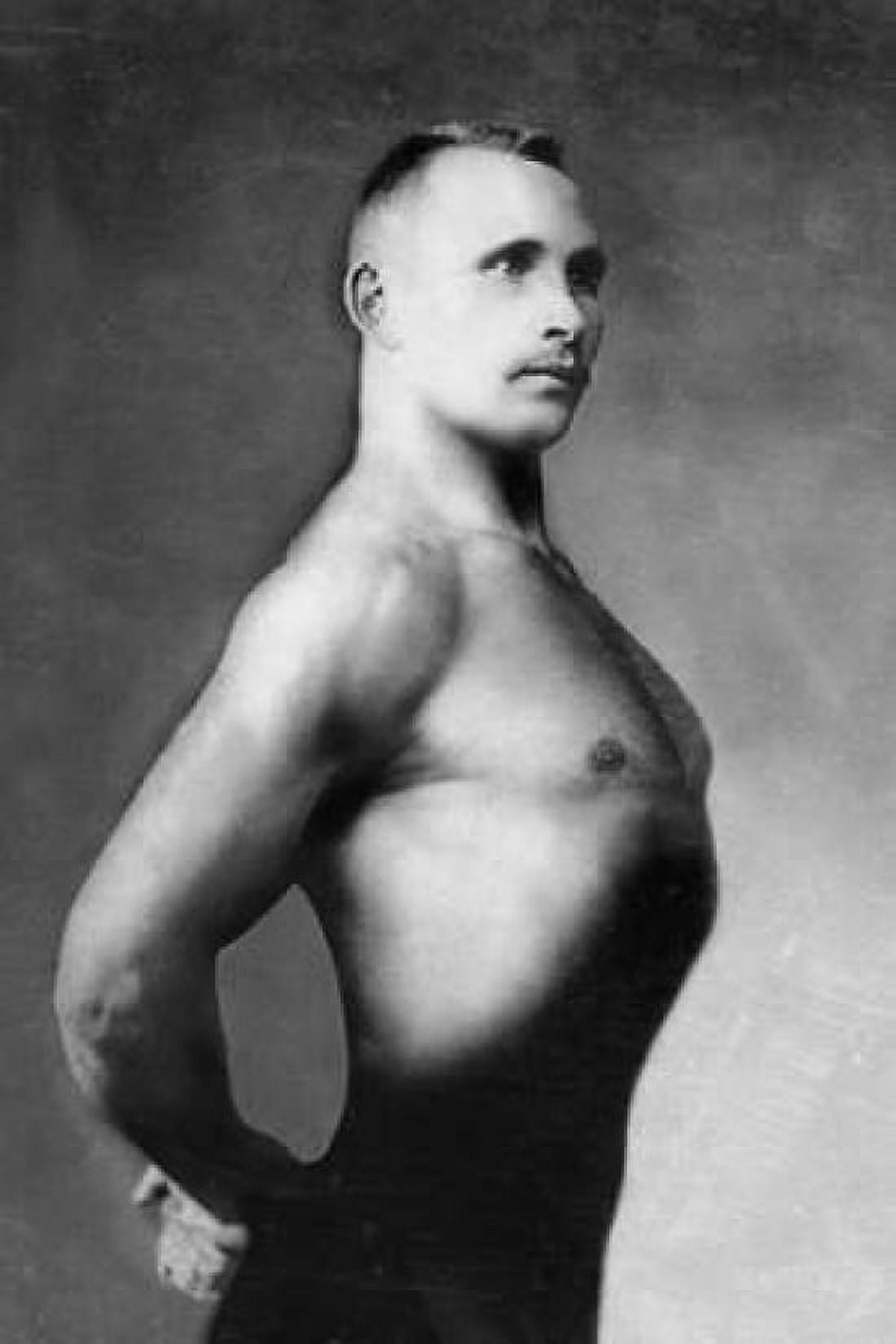 Right Profile of Bodybuilder from the Waist Up Canvas Art - Vintage Muscle Men (20 x 28)