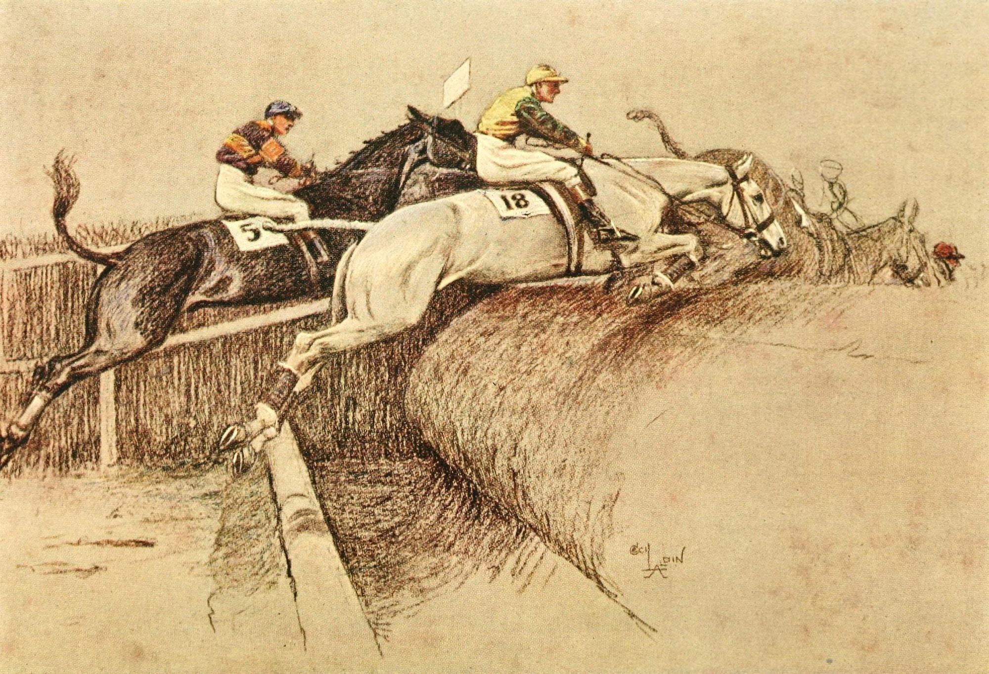 Right Royal 1922 Horse-racing jump Canvas Art - Cecil Aldin (18 x 24)