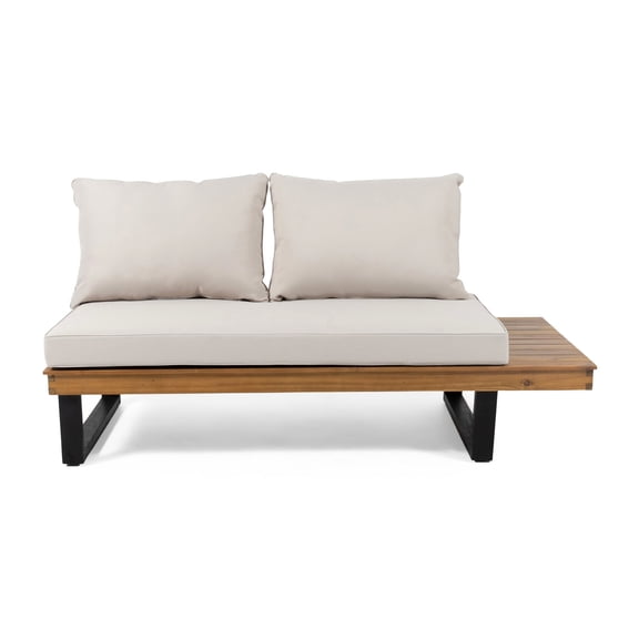 Right - Side 2 - Seater Sofa of Beige Acacia Wood / Suitable for TV Rooms, Comfortable Lounge