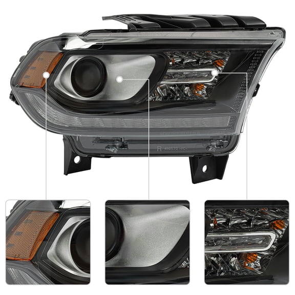 Right Side Headlight for 2016-2020 Dodge Durango, HID Headlamp Assembly with LED DRL Daytime Running Lights, Direct Fit Replacement