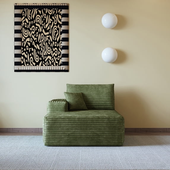 Right Sleeper Sofa Module, Green Corduroy Convertible Chair Bed, Modular Sectional Piece with Chaise, No Assembly Required, Space Saving Furniture for Living Room, Apartment