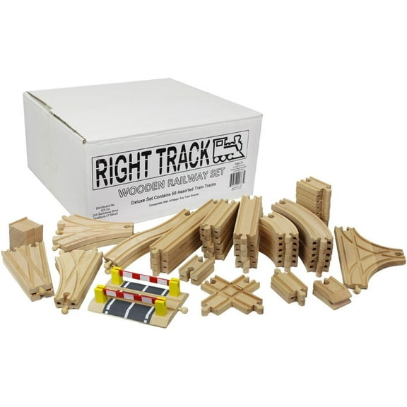 Right Track Toys Wooden Train Track Deluxe Set: 56 Premium Wood Pieces 100% Compatible with Thomas - All Tracks and No Fillers