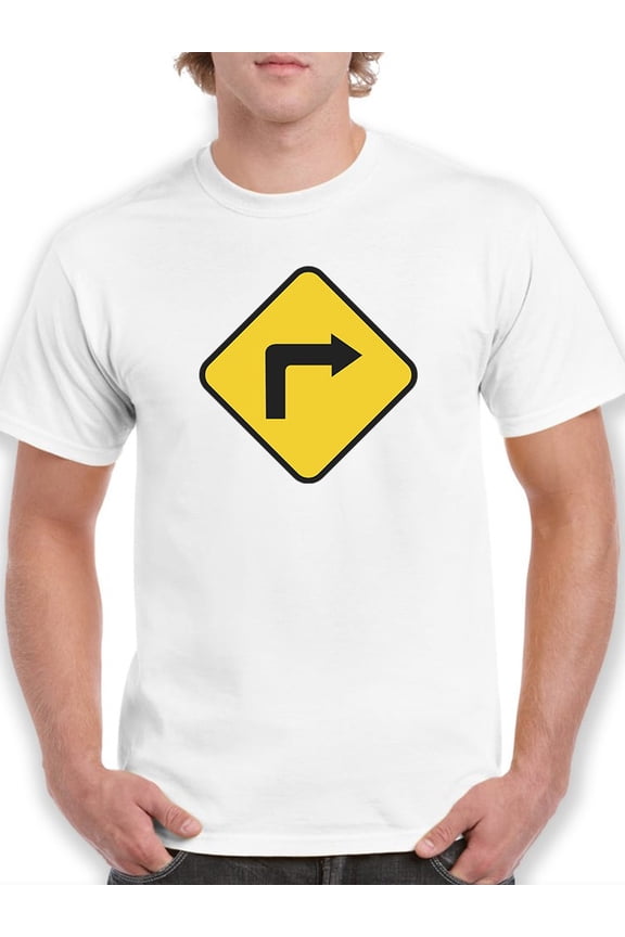Right Turn Ahead Warning T-Shirt Men -Smartprints Designs, Male 4X-Large