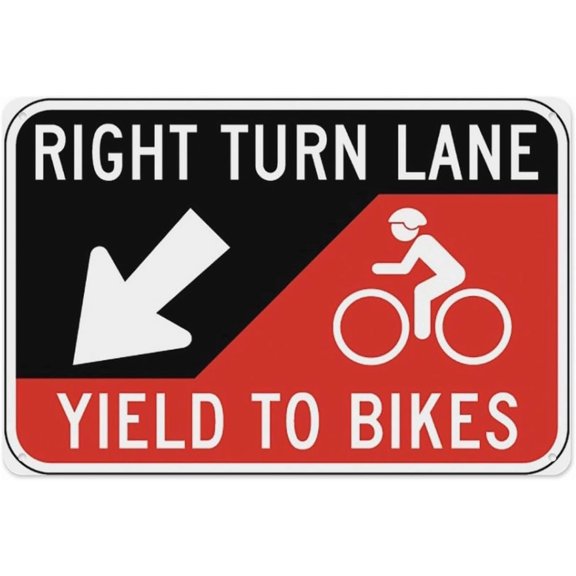 Right Turn Lane Yield To Bikes Sign 8"x12", Aluminum Tin Warning Signs for Home Outdoor Garden, Durable Traffic Sign for Intersection