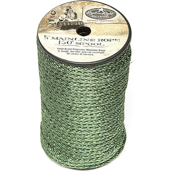 Right Waterfowl 1/4" Solid Braided Olive Green Polyester Utility Mainline Rope for Heavy Duty Decoy Line, Gang Rig Mainline Rope, Hunting, Camping, and More (150 Feet)