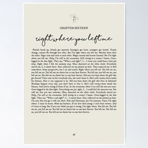Right Where You Left Me Song Lyric Wall Decor, Unframed Poster
