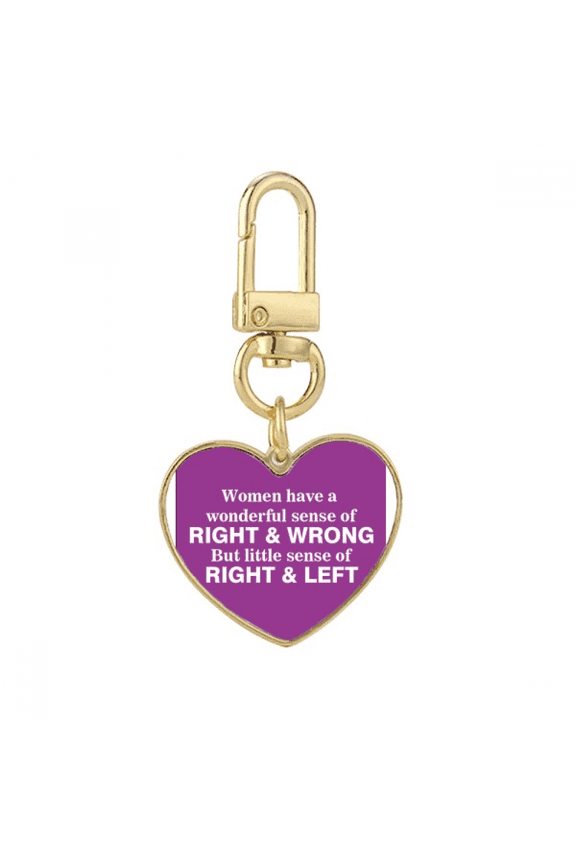 Right Wrong Left Right Drive Gold Heart Keychain Metal Keyring Holder