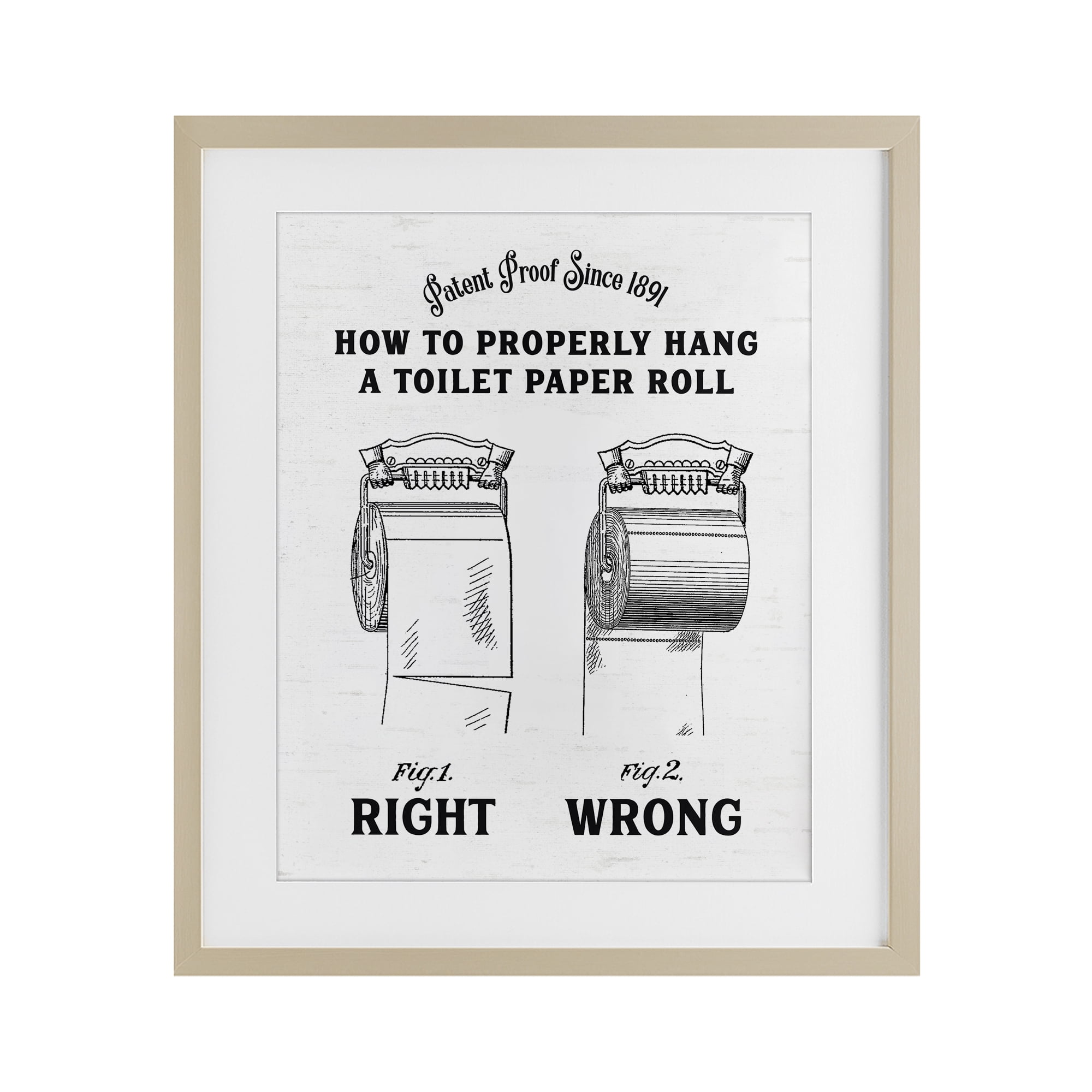 Right & Wrong Toilet Roll Birch Framed Print Under Glass, design by Lettered and Lined