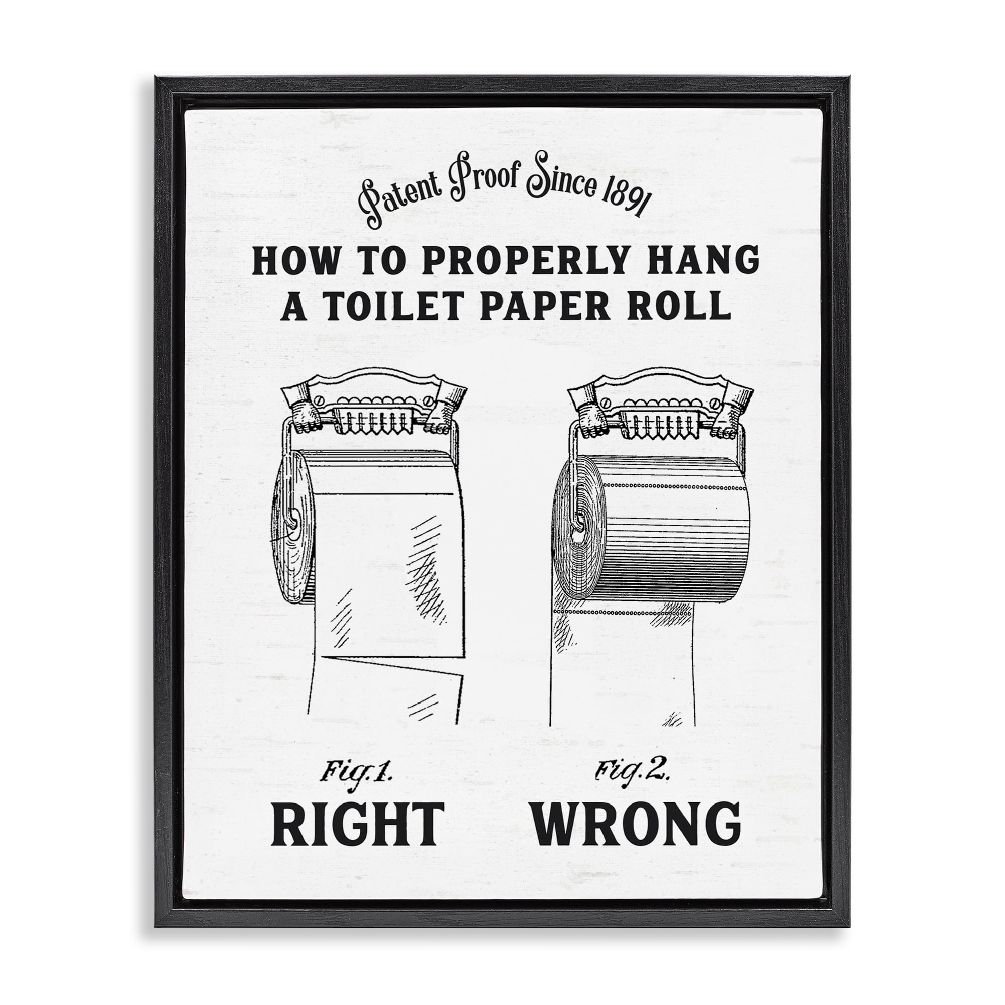 Right & Wrong Toilet Roll Black Framed Floater Canvas Wall Art, design by Lettered and Lined