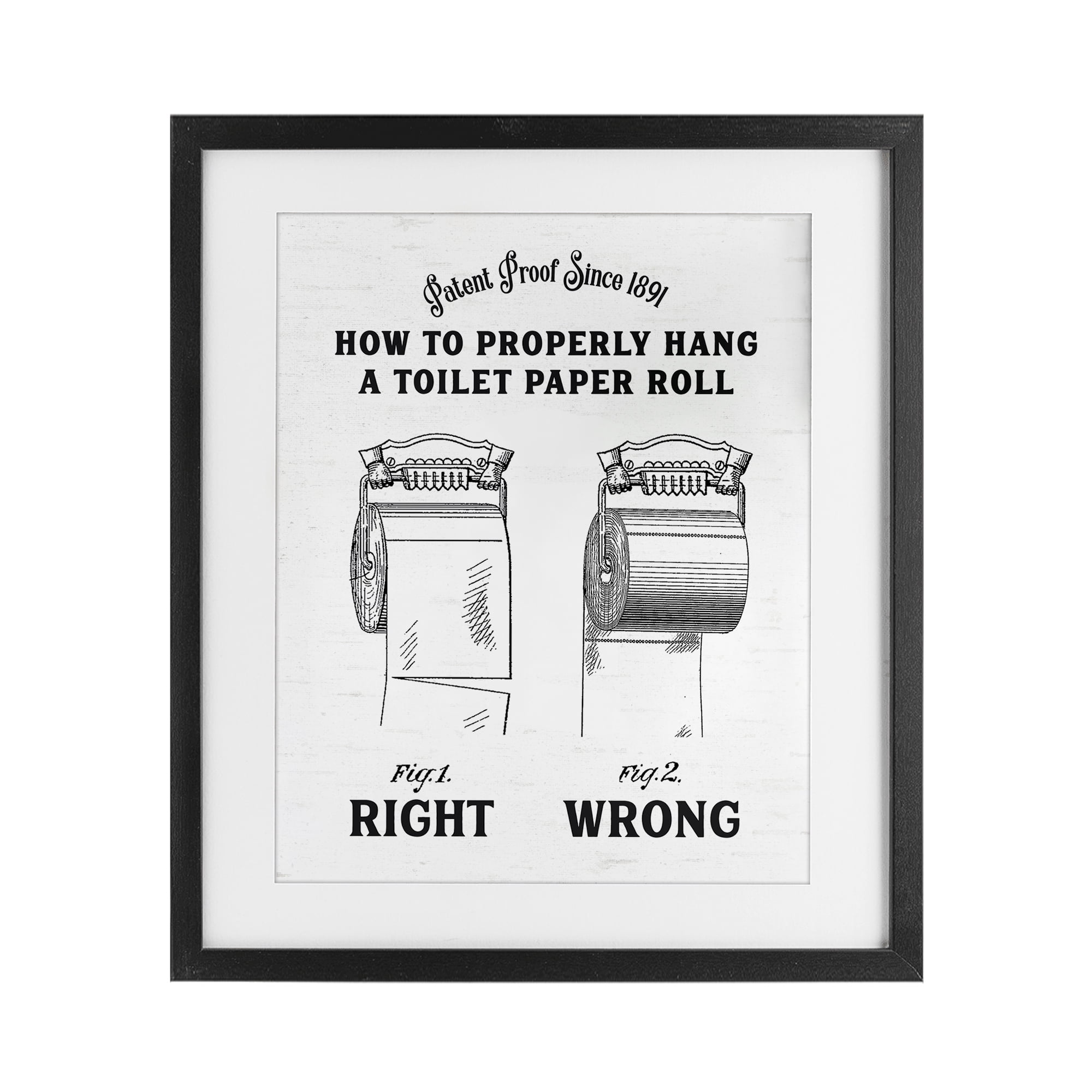 Right & Wrong Toilet Roll Black Framed Print Under Glass, design by Lettered and Lined