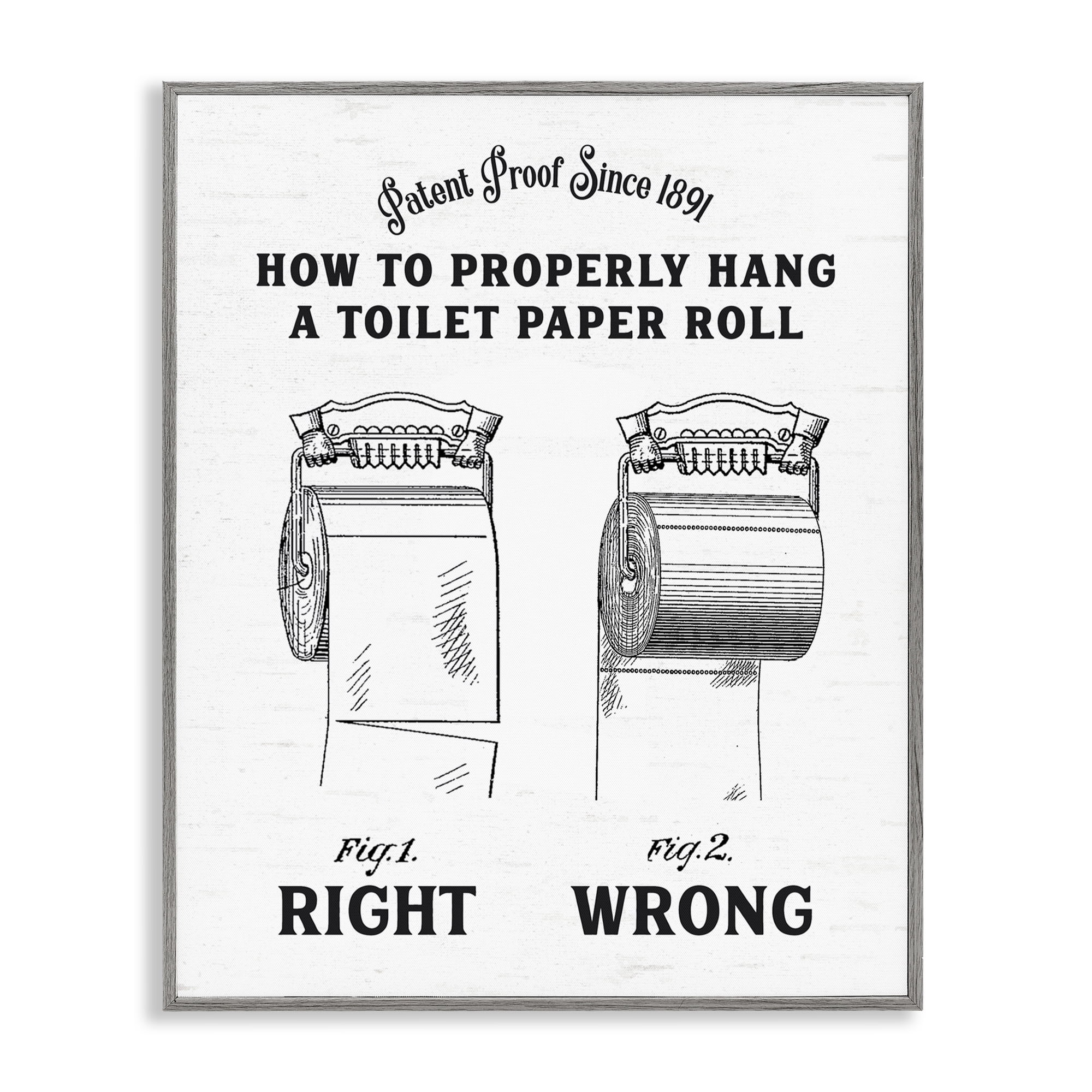 Right & Wrong Toilet Roll Gray Framed Giclee Art, design by Lettered and Lined