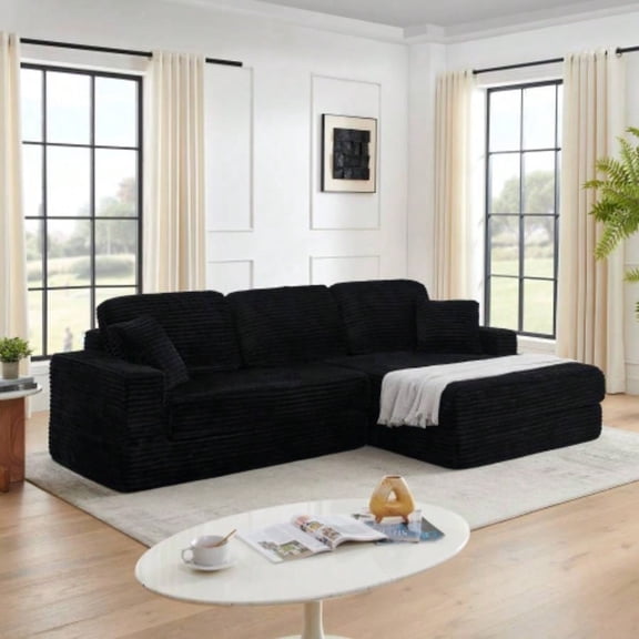 Right sofa, L shape Modular Sectional Sofa, Compressed Sectional Sofa Modern Minimalist Style Corduroy Couch, Unfold into a bed, Bedroom, Comfy Compressed Sofa Couch Space - Efficient Design - black