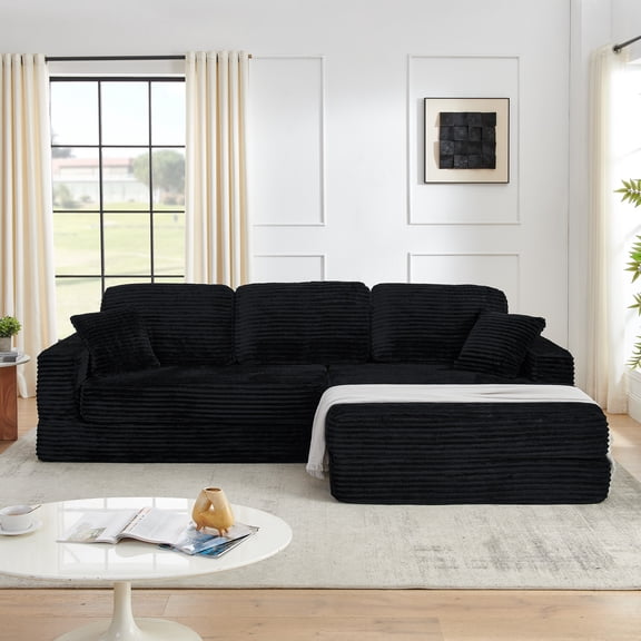 Right sofa seat,L shape Modular Sectional Sofa, Compressed Sectional Sofa Modern Minimalist Style Corduroy Couch,Unfold into a bed, Bedroom, Comfy Compressed Sofa Couch Space-Efficient Design (Black)