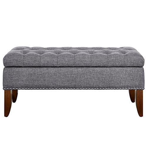 Right2Home Pulaski Hinged Top Button Tufted Storage Bed Bench in Gray
