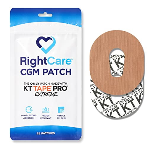 RightCare CGM Adhesive Patch for Dexcom G5/G6 Uncovered Oval, Tan , Made with Synthetic Pro Extreme KT Tape, Bag of 25, Beige