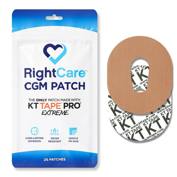 RightCare CGM Adhesive Patch for Dexcom G6, Uncovered Oval, Walnut, Bag of 25