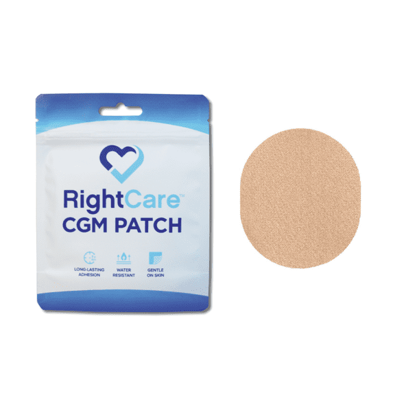 RightCare CGM Patch made with Medical Grade Adhesive, Universal, Covered Oval, Tan, Bag of 25