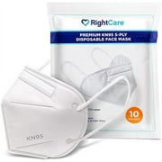 RightCare KN95 Protective Face Mask with Ear Loops and Shapeable Nose Bridge, Standard Size 10 Pack