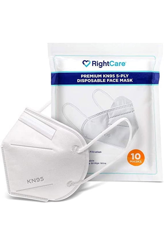 KN95 Protective Face Mask with Ear Loops and Shapeable Nose Bridge, Standard Size 10 Pack
